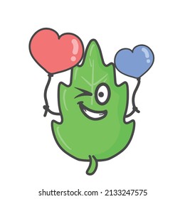 Leaf Character Flat Cartoon Vector Design Illustration