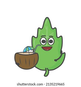 Leaf Character Flat Cartoon Vector Design Illustration