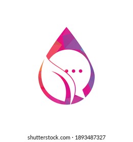 Leaf chat drop shape concept logo design template. Nature leaf chat logo design