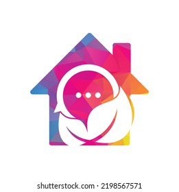 Leaf chat home shape concept logo design vector. Nature leaf chat logo design.	