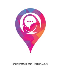 Leaf chat map pin shape concept logo design vector. Nature leaf chat logo design.