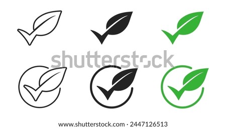 Leaf checkmark icon. Organic tick symbol. Ecology approved check mark. Natural emblem isolated illustration.
