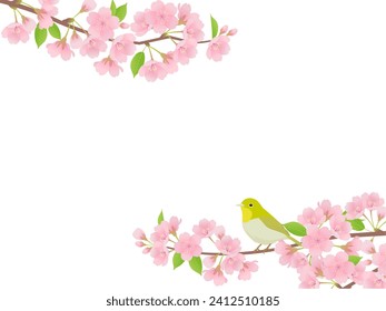 Flores de cerezo de hojas y ilustración de marco de ojos blancos