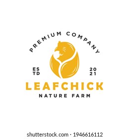 Leaf Chicken Logo Design Inspiration - Isolated vector Illustration on white background - Creative  logo, icon, symbol, sticker, emblem, badge combination featuring a leaf and hen on yellow color