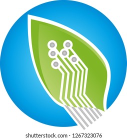 Leaf with chip, board and circle logo