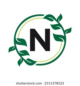 Leaf Circle Logo combine with letter N vector template