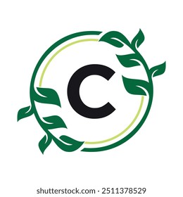 Leaf Circle Logo combine with letter C vector template