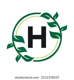 Leaf Circle Logo combine with letter H vector template