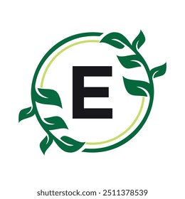 Leaf Circle Logo combine with letter E vector template