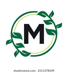 Logotipo do círculo da folha combinar com modelo de vetor da letra M