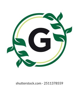 Logo Leaf Circle combinado con la letra G Vector Plantilla