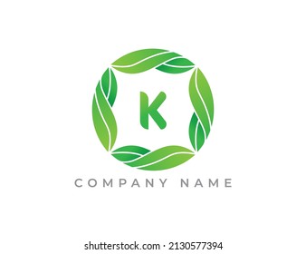 Leaf Circle Logo icon symbol with Letter K. Vector logo template