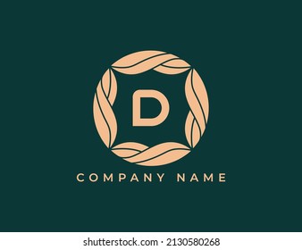 Símbolo del icono del logotipo del círculo de la hoja con la letra D. Plantilla de logotipo del vector