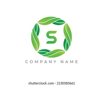 Leaf Circle Logo icon symbol with Letter S. Vector logo template