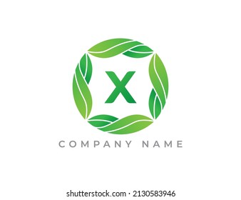 Symbol des Leaf Circle Logos mit Buchstabe X. Vektorlogo-Vorlage