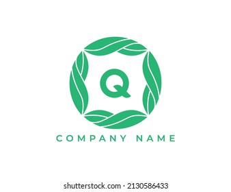 Leaf Circle Logo icon symbol with Letter Q. Vector logo template