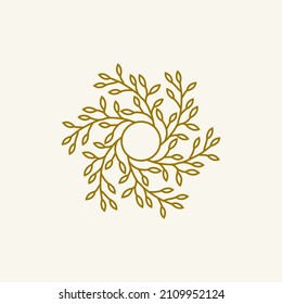 leaf circle luxury and beauty logo design template