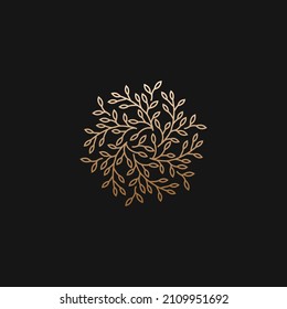 leaf circle luxury and elegant logo design template in trendy lineart