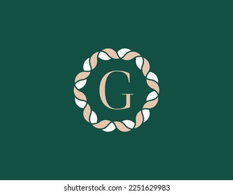 Leaf Circle Round with Letter G Logo Concept sign symbol icon Element Design. Organic, Herbal, Natural Products, Health Care, Ecology, Spa Logotype. Vector illustration template