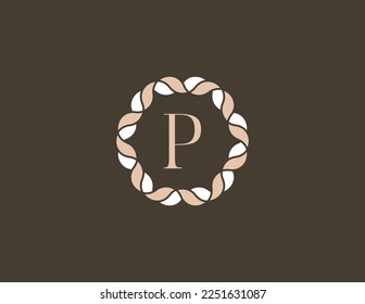 Leaf Circle Round with Letter P Logo Concept sign symbol icon Element Design. Organic, Herbal, Natural Products, Health Care, Ecology, Spa Logotype. Vector illustration template