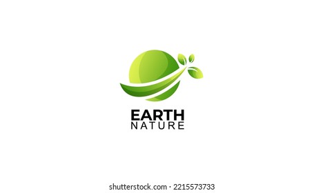 leaf with circle vector logo, earth leaf vector logo design template
