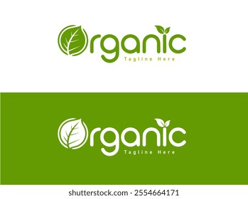 leaf with circle vector logo, letter o leaf organic logo design