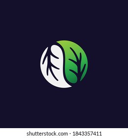 leaf circle vector logo, yin, and yang leaf vector