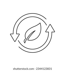 Blätter mit kreisförmigen Pfeilen. Erneuerbare Energien. Symbol für Naturrad-Linie einzeln auf weißem Hintergrund. Vektorgrafik