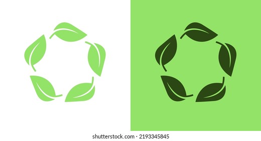 Leaf circular reuse solid icons design vector. Green energy power ecology sustainability symbol illustration.