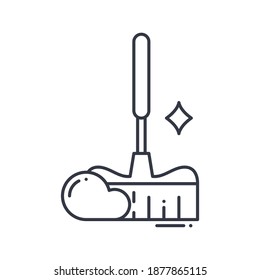 Leaf-Reinigungssymbol, lineare einzelne Illustration, dünne Linie, Webdesign-Zeichen, Umrisssymbol mit bearbeitbarem Strich auf weißem Hintergrund.