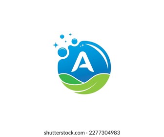 Leaf Cleaning Service Logo Concept symbol sign icon Element Design. Bubble, House, Home, Plumber, Plumbing Logotype. Vector illustration template