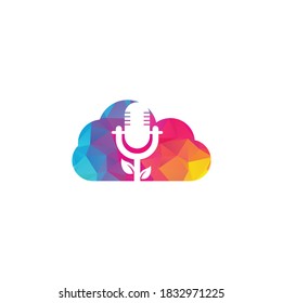 Leaf in cloud shape podcast concept logo design template. Nature Podcast Logo Template Vector. Podcast Nature logo.	