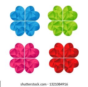 Leaf clover diamond logo or icon, Blue, green, pink and red heart shaped tree means good luck or lucky.
