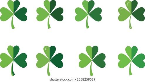  leaf clover flat vector icon set. Clover sign and symbol. Four leaf clover flower simple vector