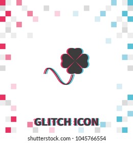 Leaf clover  glitch effect vector icon. Saint patrick symbol.
