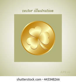 leaf clover and gold coin, vector .