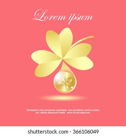  leaf clover and gold coins in a drop, vector .  Flat design style.