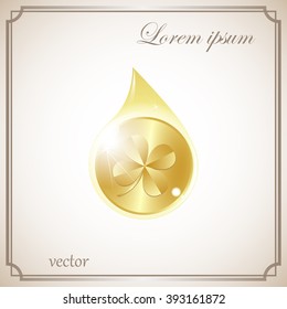 leaf clover and gold coins in a drop, vector . Flat design style
