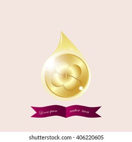 leaf clover and gold coins in a drop, vector . Flat design style