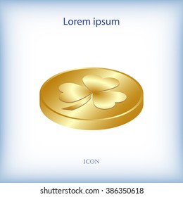 leaf clover and gold coins, vector . Flat design style.
