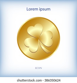 leaf clover and gold coins, vector . Flat design style.