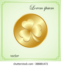 leaf clover and gold coins, vector . Flat design style.