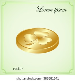 leaf clover and gold coins, vector . Flat design style.