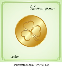 leaf clover and gold coins, vector . Flat design style.