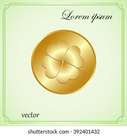 leaf clover and gold coins, vector . Flat design style.