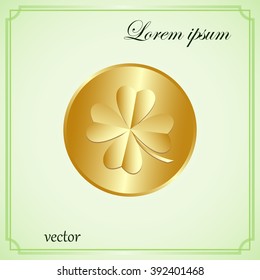 leaf clover and gold coins, vector . Flat design style.