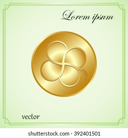 leaf clover and gold coins, vector . Flat design style.