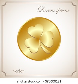 leaf clover and gold coins, vector . Flat design style.