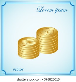 leaf clover and gold coins, vector . Flat design style.