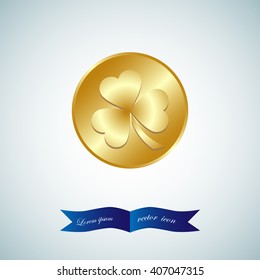 leaf clover and gold coins, vector . Flat design style.